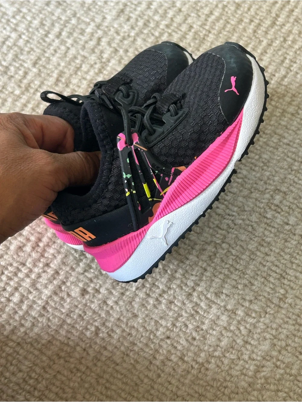 Puma Kids Black Sneakers with Pink Accents